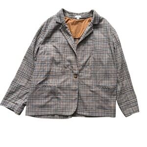 J. Jill Plaid Blazer Jacket Women's XL Brown Tan Black Single Button